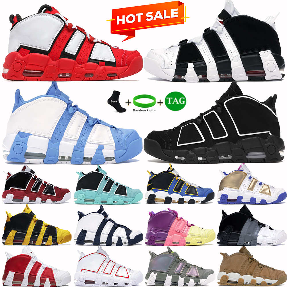 

More Uptempo Pippen Basketball Shoes University Blue Varsity Red Black White Light Aqua Peace Love Metallic Gold Fuchsia Designer Mens Womens Sport Sneakers, 32 white gum