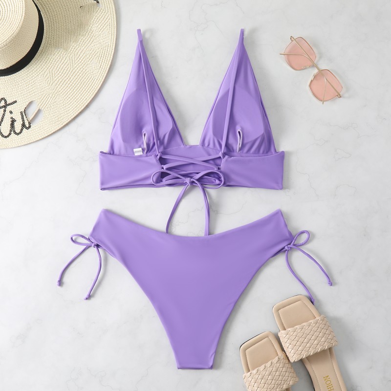 

New Designer Swimwear Fashion Trend Split Sexy Solid Color Swimsuit Sexy Bikini, Black