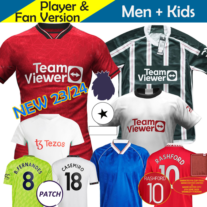 

23/24 ManCHestERs Mans UtDs Soccer Jerseys Kids Kit Retro RASHFORD SANCHO Maillot de Foot Football Shirt FA CuP Final Player Version 2023 2024 Remake Training Uniform, Kids home epl patch