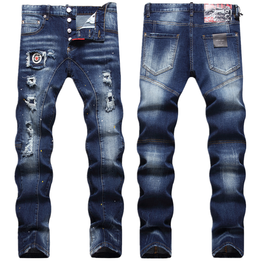 

DSQ2 MEN Cool Guy Jeans blue Classic Man Hip Hop Rock Moto Mens Casual Design Ripped Skinny Denim Biker DSQ Jeans 099, Blue dsq099