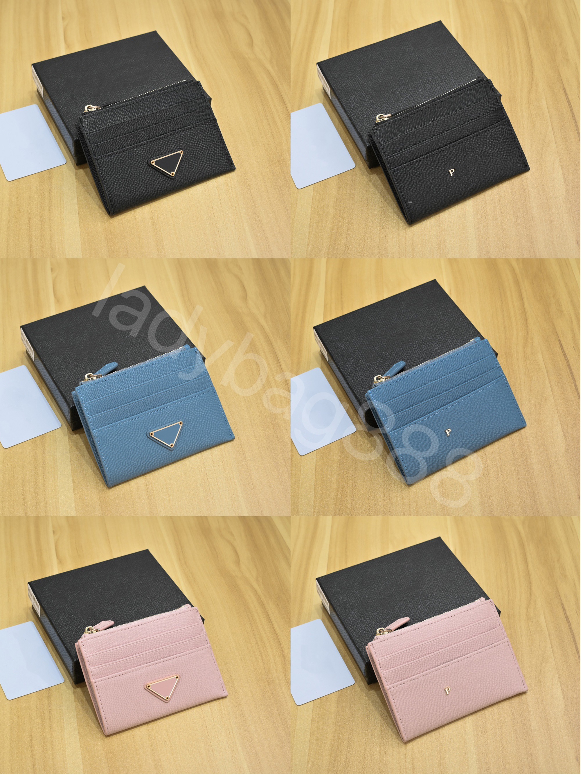 

2023Luxury Brand Card Bag Wallet Business Card Holder Wallet Women's Men's Wallet Designer Coin Wallet Zipper Bag Authentic Cowhide Mini Handbag Triangle, Black gold buckle