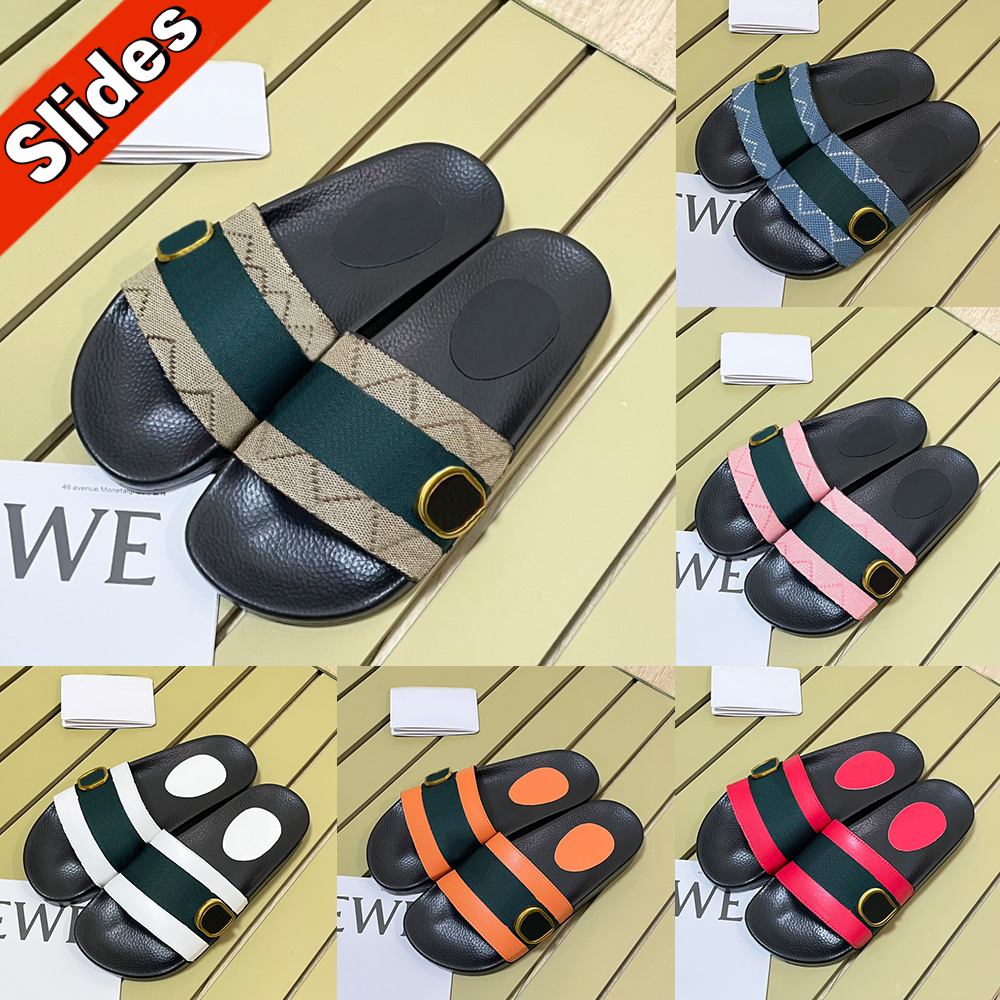 

New Double Logo Web Blondie Slides outdoor sandals mens designer slippers Leather Pink Canvas Black White Beige Ebony summer beach slipper flats womens slide shoes