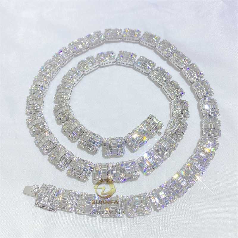

custom made vvs moissanite 10mm iced out baguette diamond cluster tennis chain