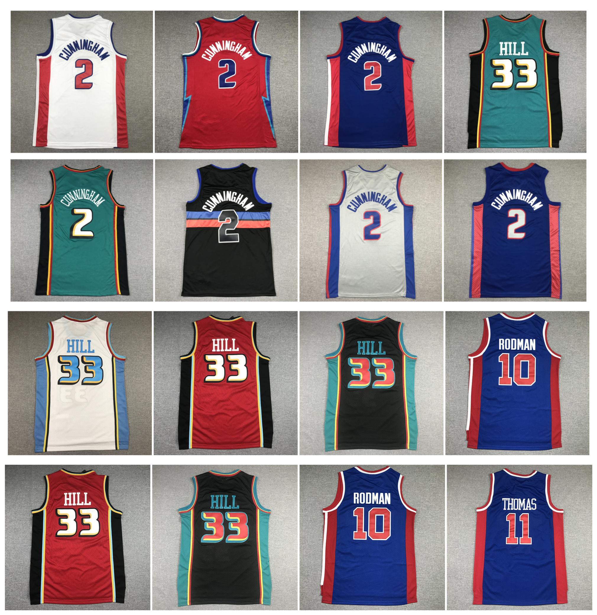 

Piston Grant Hill Basketball Jersey Detroits Cade Cunningham Mitchell & Ness Isiah Thomas Dennis Rodman White Blue Green Red Size -XXL, As pic