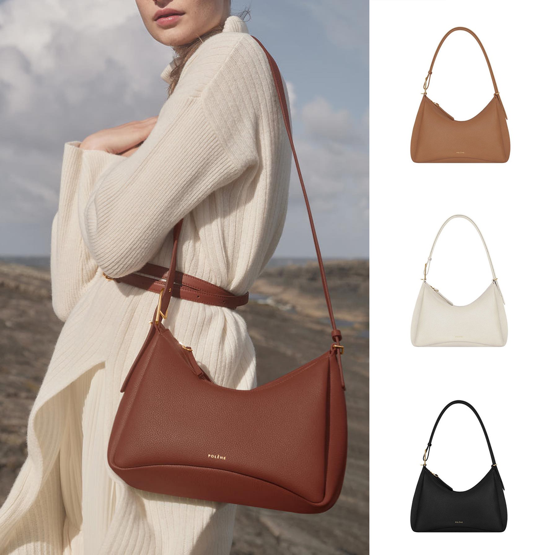 

Designers Polene Numero dix Wallets luggage Shoulder bags Genuine Leather weekend bags hand bag polenes cyme Womens Zipper mens cross body clutch half moon bag totes, Brown