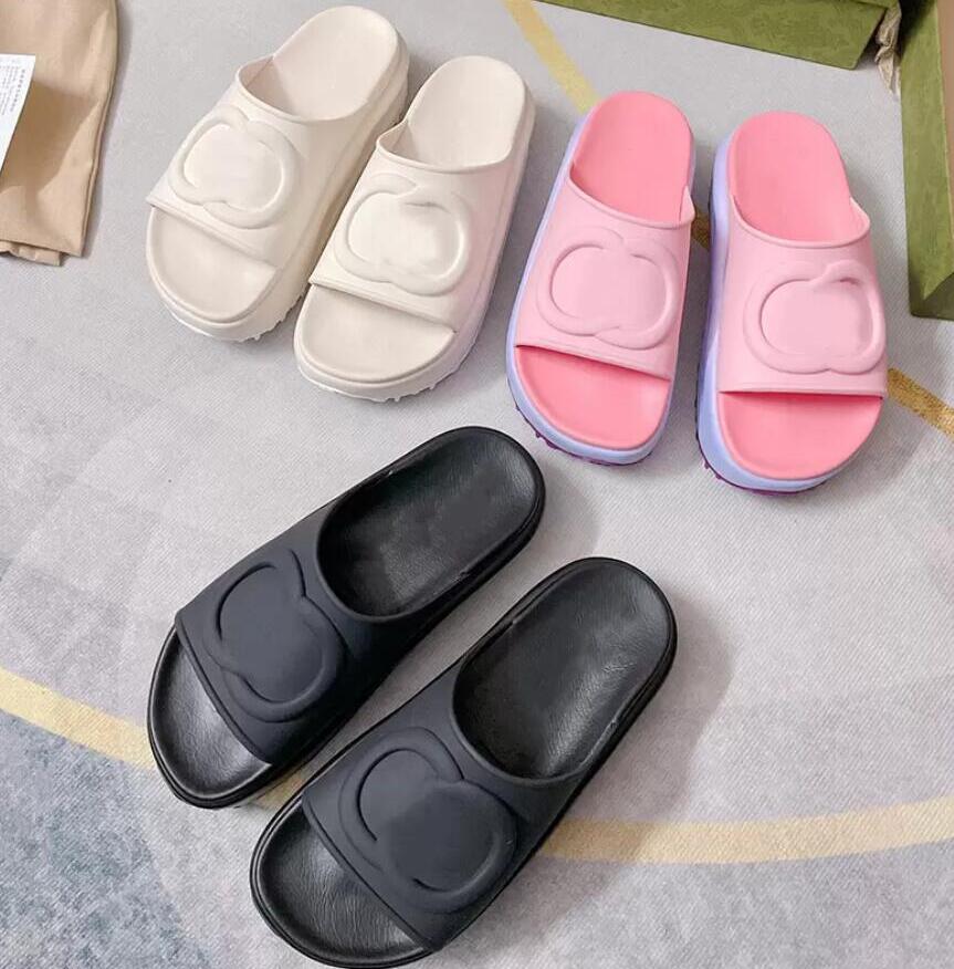 

Embossed Interlocking G Slide Slippers Women Foam Thick Bottom Summer Beach Slides Non Slip Sole Platform Rubber Sole Sandals Size 36-42