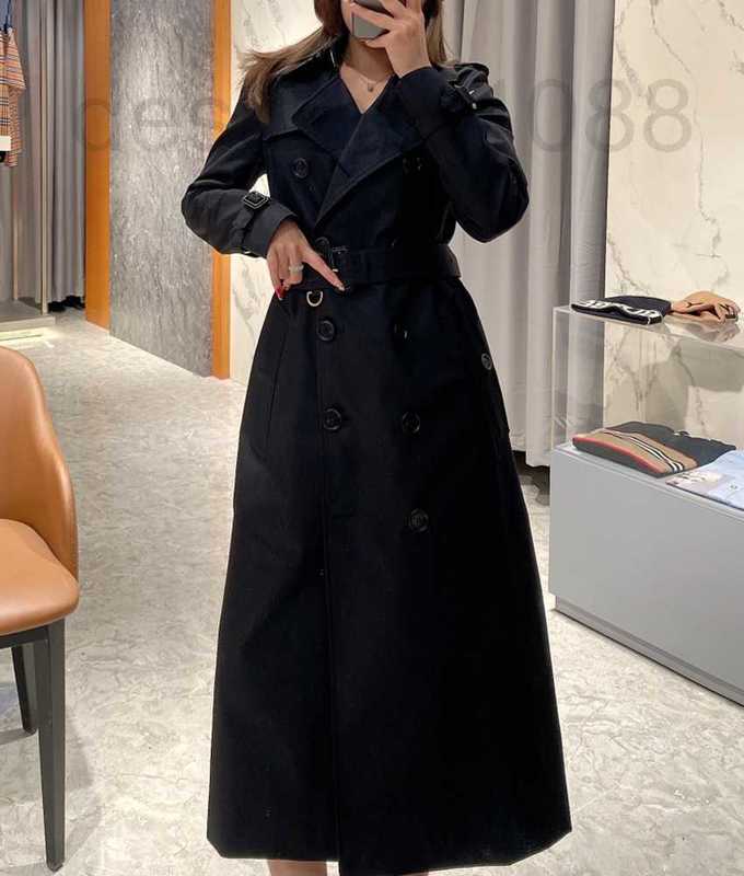 

designer Commuting temperament, versatile British style, spring and autumn new B family black double breasted trench coat, women' classic coat JOG0, Black8