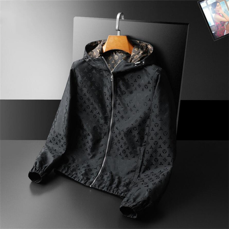 

Fashionable Mens Jacket Long Sleeve Zipper black Full-body Printed Slim High Quality Windbreaker Men Thin coat Outdoors in Autumn Winter M