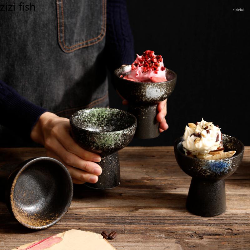 

Bowls Vintage Ceramic High Legged Dessert Bowl Pudding Ice Cream Cups Plates Cold Dishes Soup Appetizers, 1pcs-a