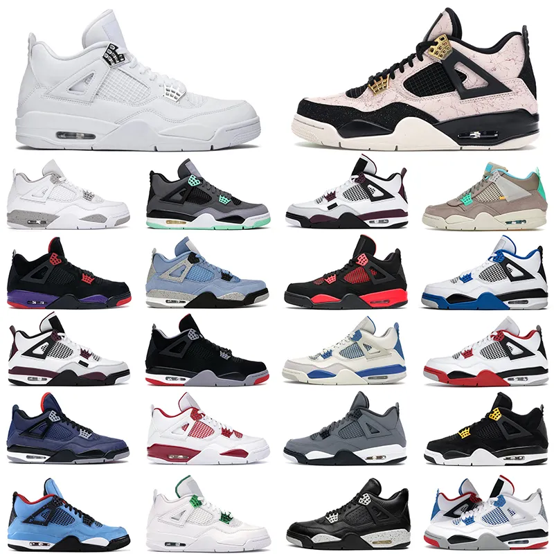 

mens womens Basketball shoes 4s jumpman Desert Moss Red Thunder yellow University Blue White Oreo Taupe Haze Black Cat women trainer outdoor, Color#26