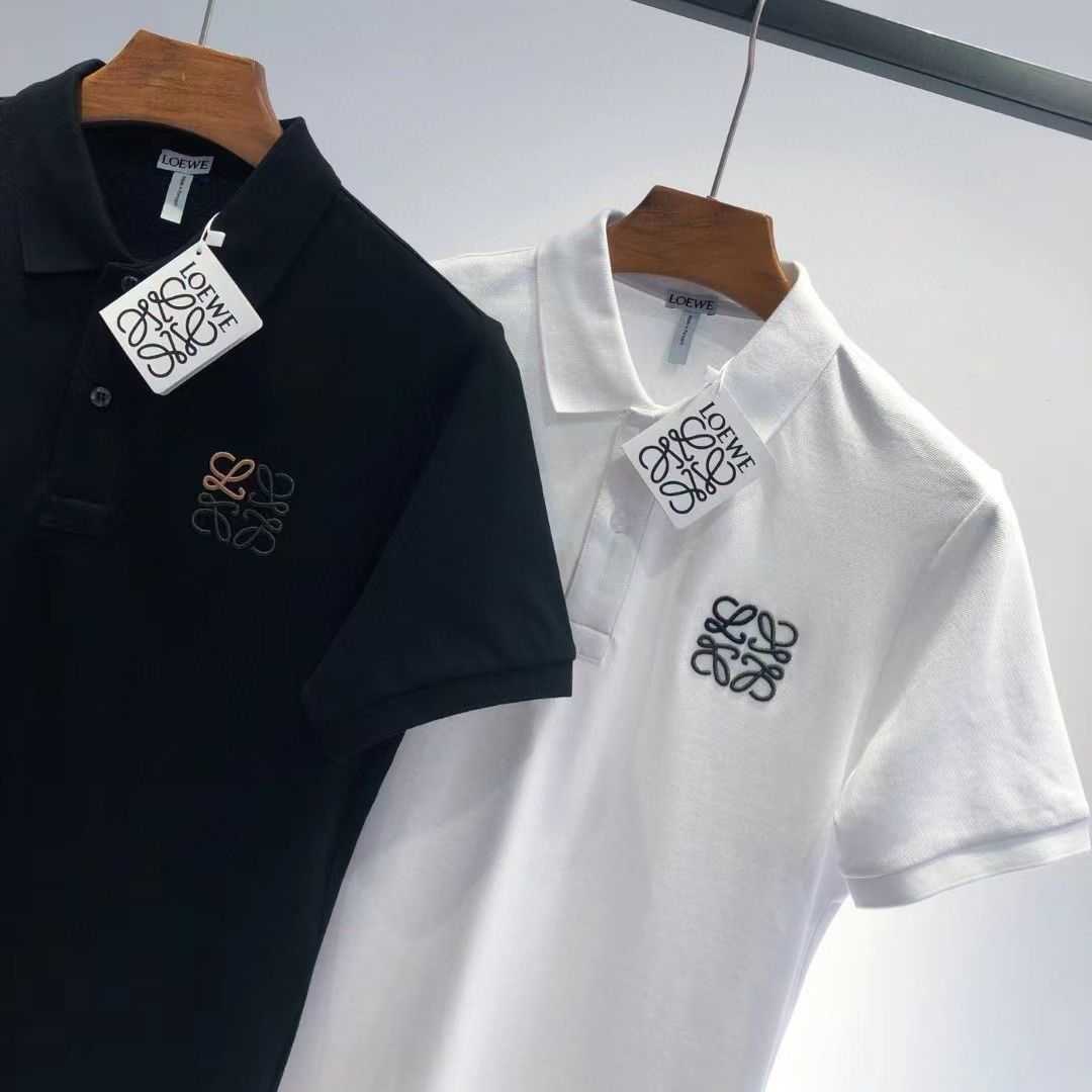 

Designer Fashion Clothing Mens Tees Polos Tshirts Loewe 21 Summer New Polo Mens Lapel Short Sleeve Contrast Embroidery Couple Casual Tshirt Luxury Casual Tops Stree, White double stitched embroidery