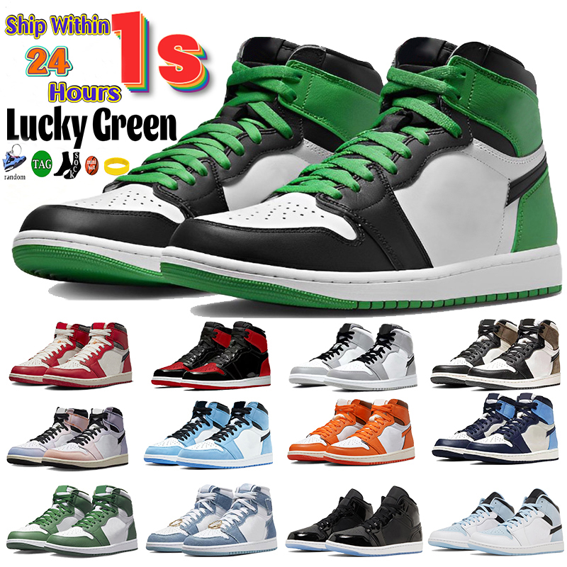 

Mens 1 High Basketball Shoes Jumpman 1s Chicago Lost and Found Bred Patent Lucky Green Dark Mocha Black White University Blue Womens Og Trainers Designer Sneakers, 41 white black volt