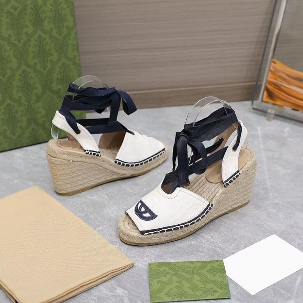 

Fashion designer women's slope heel sandals hemp rope woven round head high-quality sandals flat slippers 35-41 yards with box