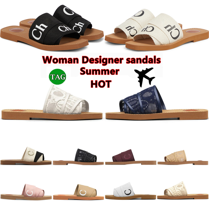 

Woody Slippers Sandals Mules Flat Slide Light Tan Beige White Black Pink Lace Lettering Fabric Canvas Scuffs platform Slides