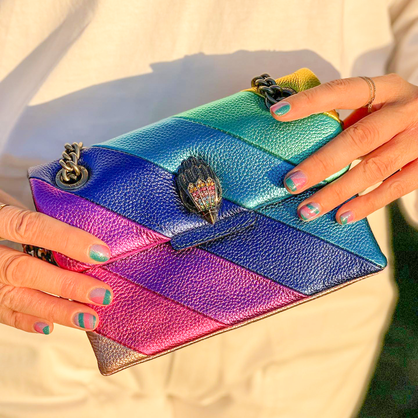 

Mens Kurt Geiger handbags rainbow bag Womens Luxury london leather designer stripes Shoulder underarm bag classic clutch tote cross body metal chain envelope Bags