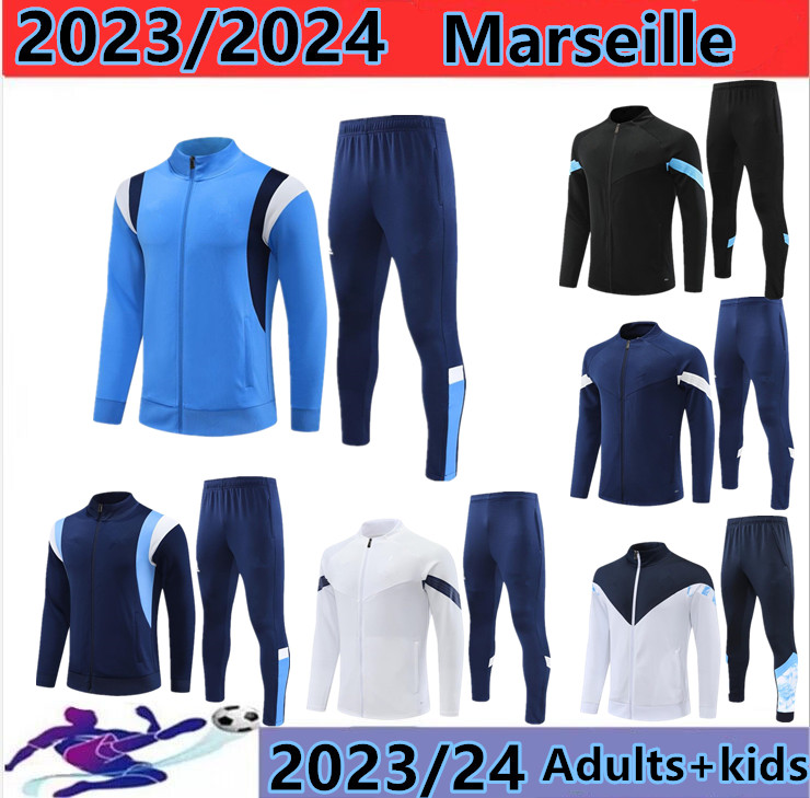 

23/24 Marseilles adult tracksuit soccer jacket sets Survetement 2023/2024 OM men maillot foot MILIK PAYET football jackets training suit jogging, Black