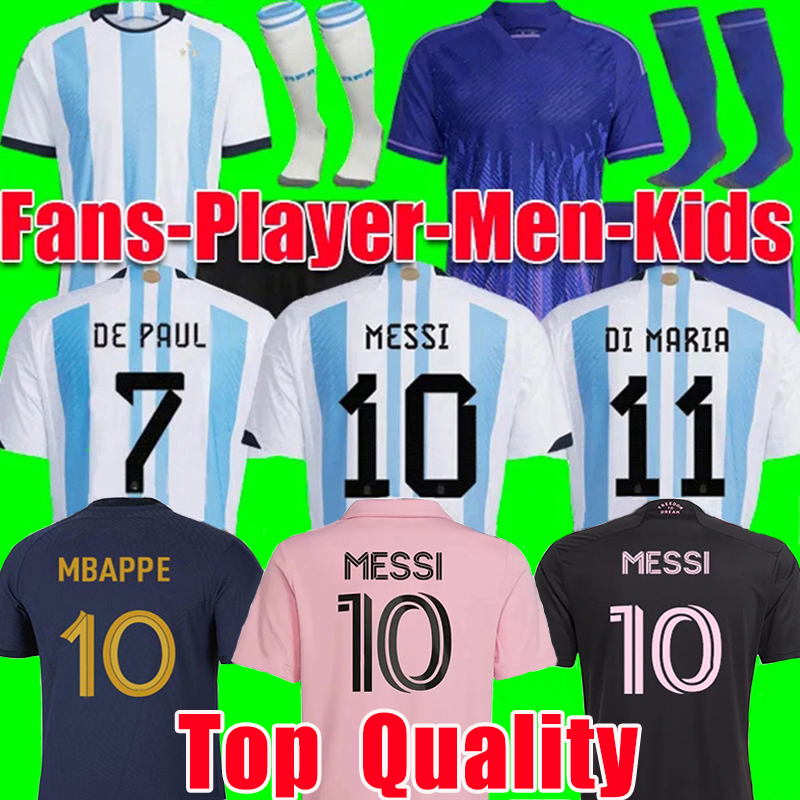 

Argentina Soccer Jerseys MBAPPE FRENCH BENZEMA GRIEZMANN 3 Star Football Shirts 2023 MESSIS J.ALVAREZ DI MARIA Inter Miami football National Team Kids Mens kit Shirt, 10