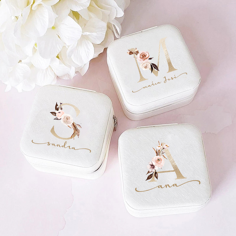 

Party Favor Personalised Alphabets Jewellery Box Travel Zipper Jewellery Boxes Custom Name Wedding Bridesmaid Gifts Proposal Cases for Her 230609