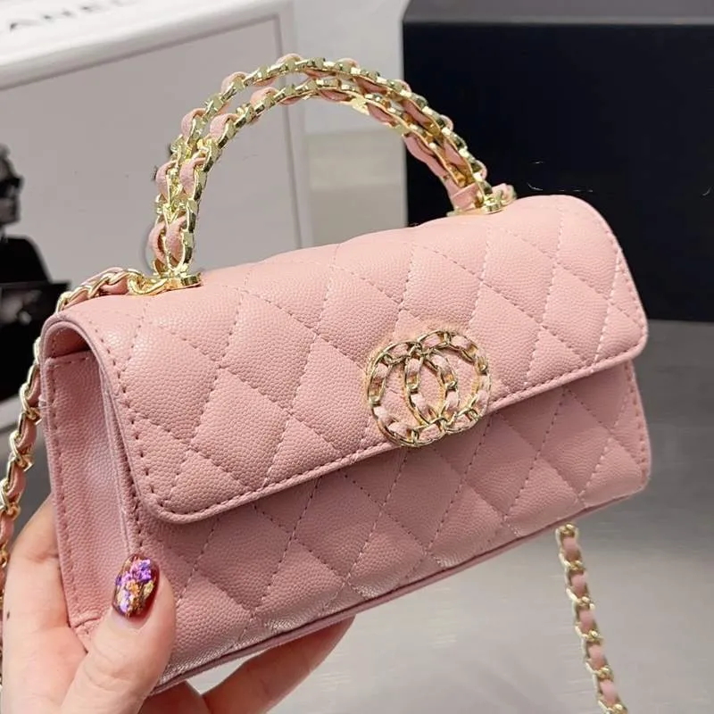 

designer quilted crossbody bag shoulder purse channel mini flap Bag with top handle clutch pink leather cross body small tote shopping bags Evening luxury tote, 7 24cm