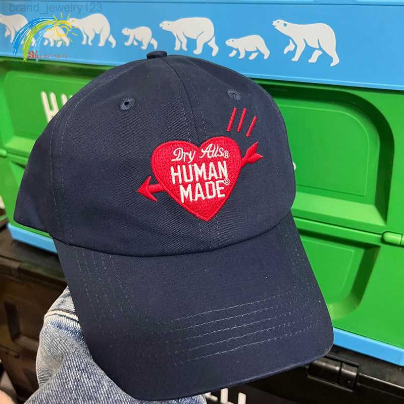 

2023 New Summer Style Loving Heart Embroidery Human Made Baseball Cap Men Women 1 1 Tags Adjustable Hats Navy Blue, 10