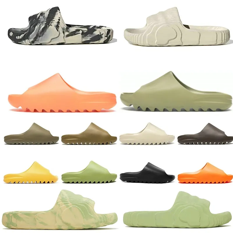 

2023 Adilette 22 Slides Bone Core Slippers Desent Sand Earth Brown Enflame Orange Glow Green ochre Pure Resin Soot Onyx Black Grey Magic, Color no. 005