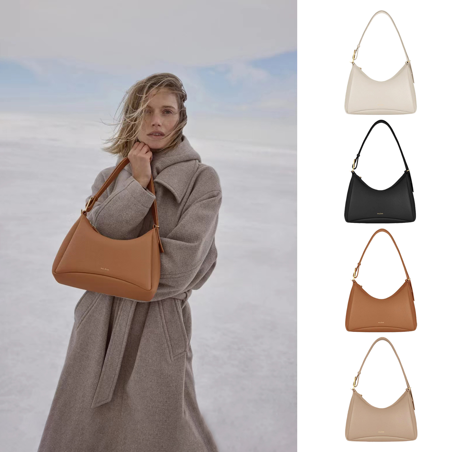 

Half moon underarm polenes cyme Hobo Clutch Bag big capacity Polene Numero dix luxurys Designer Toiletry Kits Cross Body Genuine Leather Totes fashion Shoulder Bags, Brown