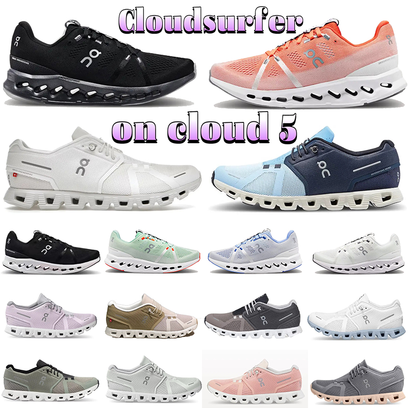 

On Cloud 5 Running Shoes Cloudsurfer womens Sports trainers Federer workout and cross trainning All Black white Frost designer clouds men women outdoor sneakers, Heather white