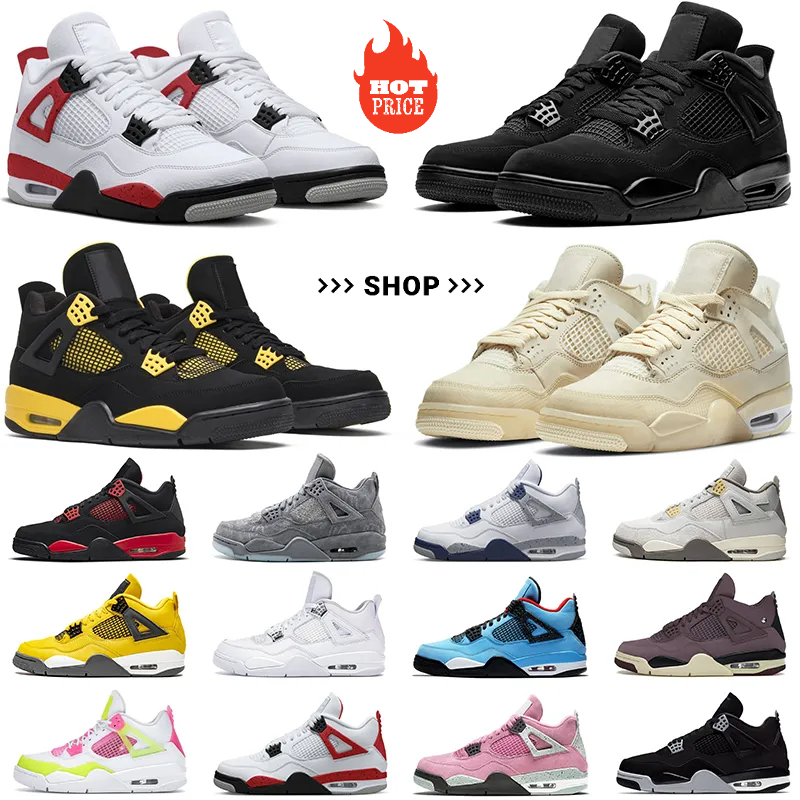

Jumpman 4 Mens Basketball Shoes J4 Seafoam Military Black Cat 4s Retro Red Thunder Cement Canvas A Ma Maniere Sail Men Womens Trainers, 4s 36-47 military blue