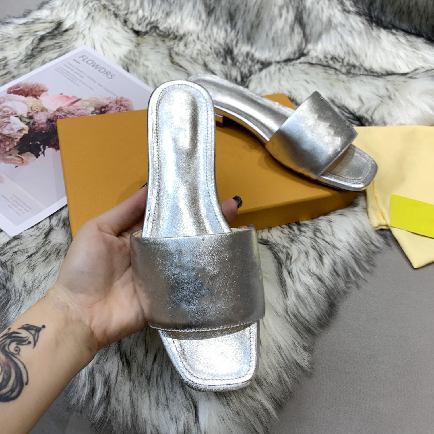 

2023 Revival Flat Mules Slippers Women Slides Sandals Gold Silver Black Pink Orange Blue Waterfront Brown White Summer Flip Flops Shoes, 6#