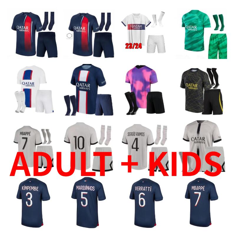 

2023 2024 psgs Paris MBAPPE Soccer Jerseys 22 23 24 WIJNALDUM SERGIO RAMOS HAKIMI MARQUINHOS KIMPEMBE WIJNALDUM Maillots de football kit shirt adult Men kids kit