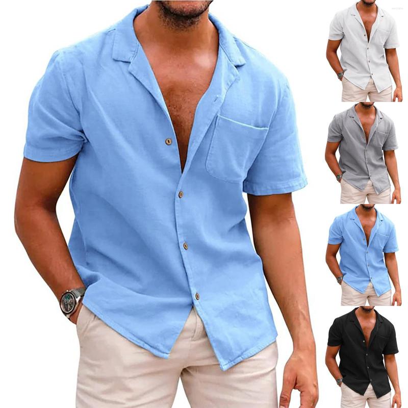 

Men' Casual Shirts Vintage Designer Cotton Linen Men' Spring Summer Men Solid Color Short Sleeve Loose Ropa Hombre, Black