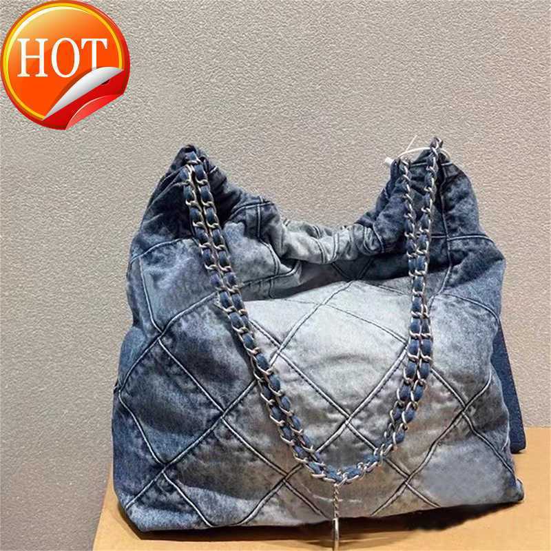 

Shoulder Bags Channel 22 Denim Grand Shopping Tote Luxury Fashion Chain Travel Designer Woman Sling Body Most Expensive Handbag with Silver Gabrielle QuiltedEHSE