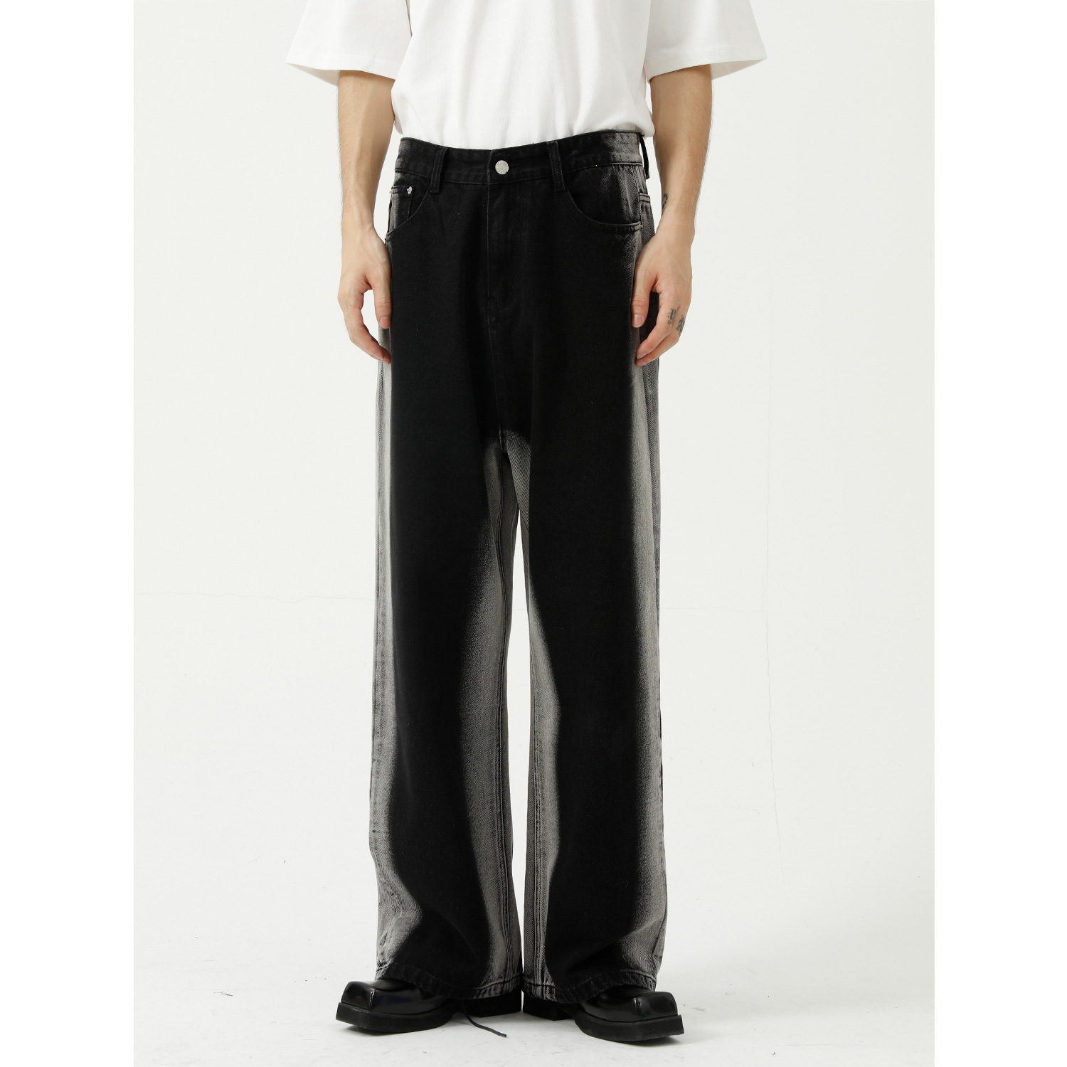 

GODLIKEU Designer Black Ripped Jeans Highquality Stripe Fashion Loose Streetwear Denim Trouser