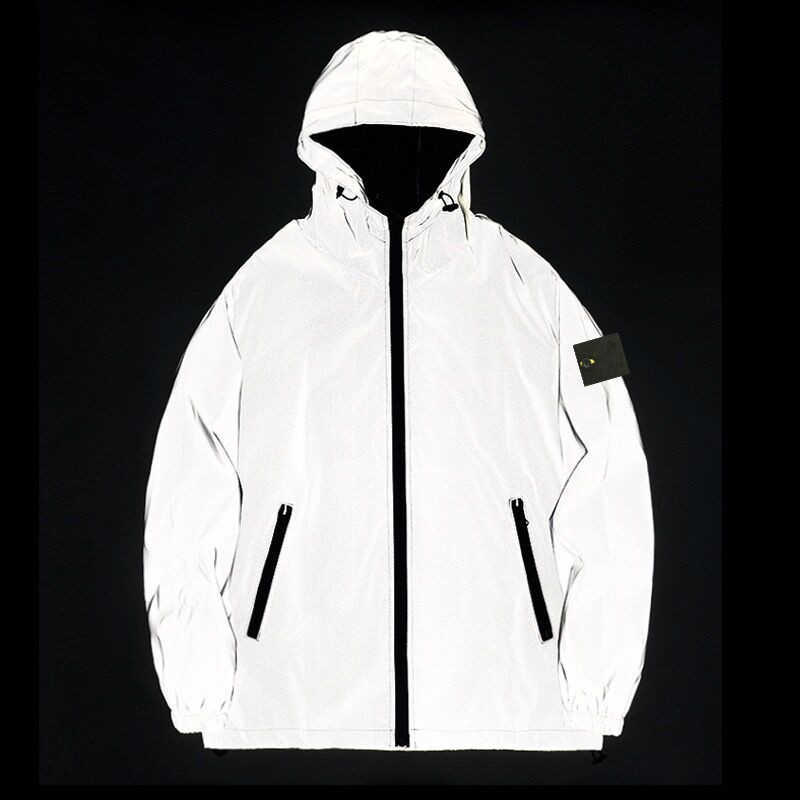 

Men's Reflective stone island Jacket Tracksuit Hooded Sports Windbreaker Running Fashion Night Reflective Jacket Outerwear