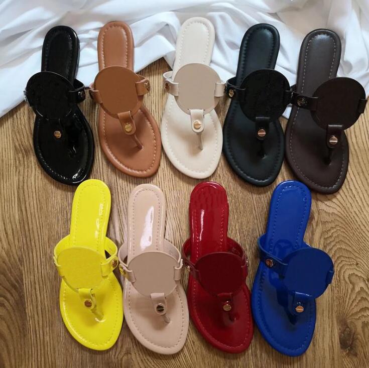 Sandales de marque en cuir véritable pour femmes, diapositives Tories, chaussures plates d'été, pantoufles de plage à la mode pour dames, Alphabe