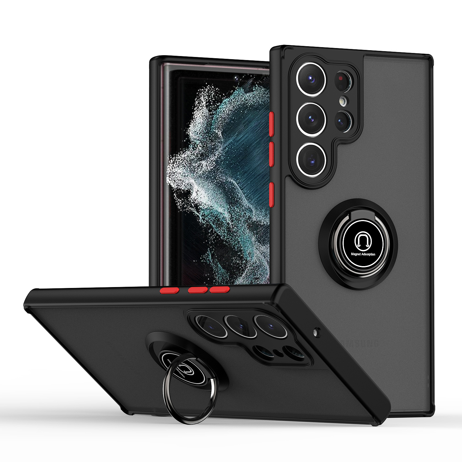 

Slim Semi-transparent Matte Magnetic Ring Kickstand Case For Samsung Galaxy S23 Ultra S22 S21 S20 FE NOTE 20 Hard Back Phone Cover, Dark green