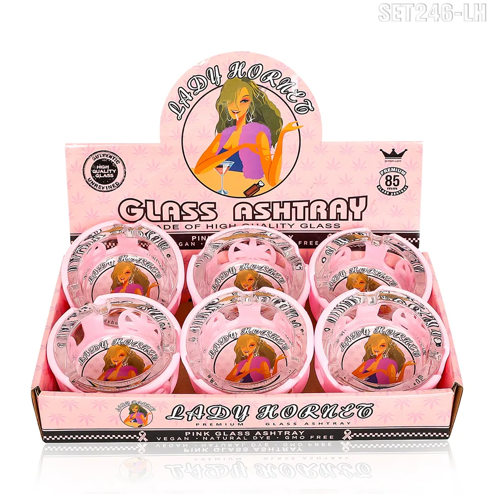 

Smoking Accessories Lady Hornet Pink Solid Crystal Smoke Thick Glass Ashtray Outer Silicone Protective Cover Suit for Cigarettes Cigars Holder Premium