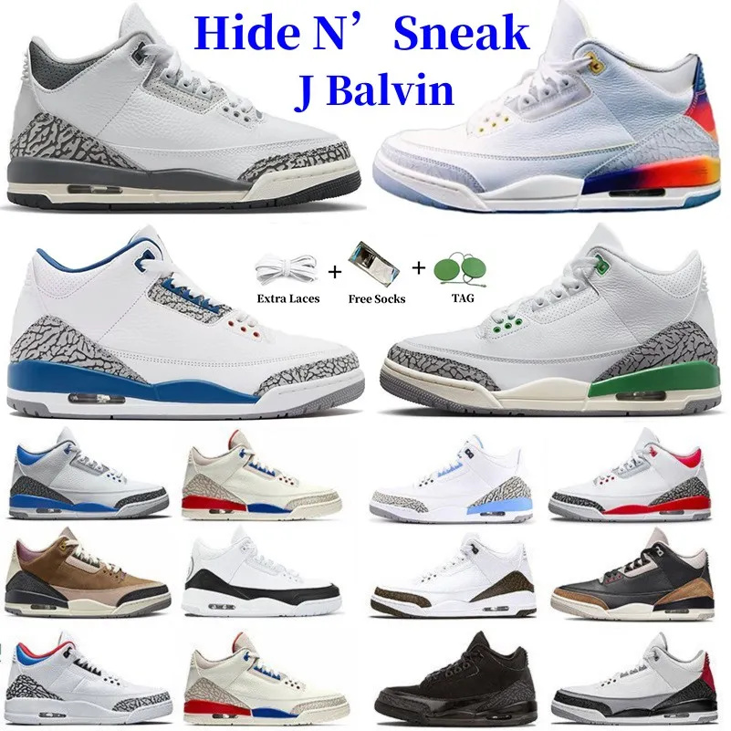 

Jumpman 3 J Balvin Mens Basketball Shoes 3s Wizards Hide N Sneak White True Blue Lucky Green Muslin Black Cat White Cement Fire Red Women Trainers Sports Sneakers