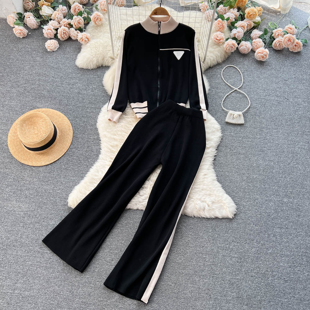

Women Summer Two Piece Autumn Winter Women Knit Zipper Cardigans Sweater Tracksuit Fashion Loose Pant Set Thick Warm Lady Casual Suit 2023, Same as picture