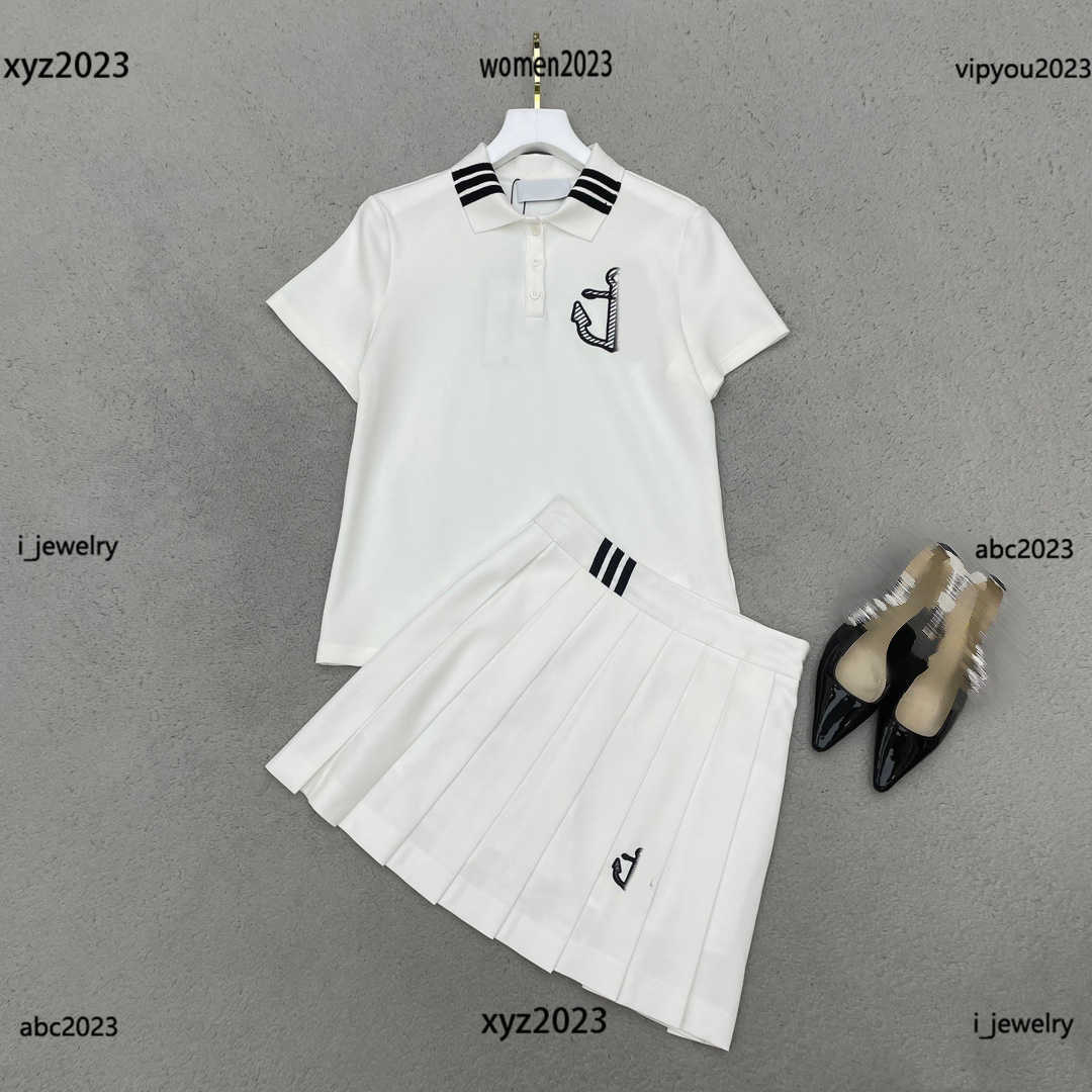 

woman Designer Dress Set fashion summer suit Two piece dress Size S- Boat anchor pattern printed Polo and pleated skirt June10, #2