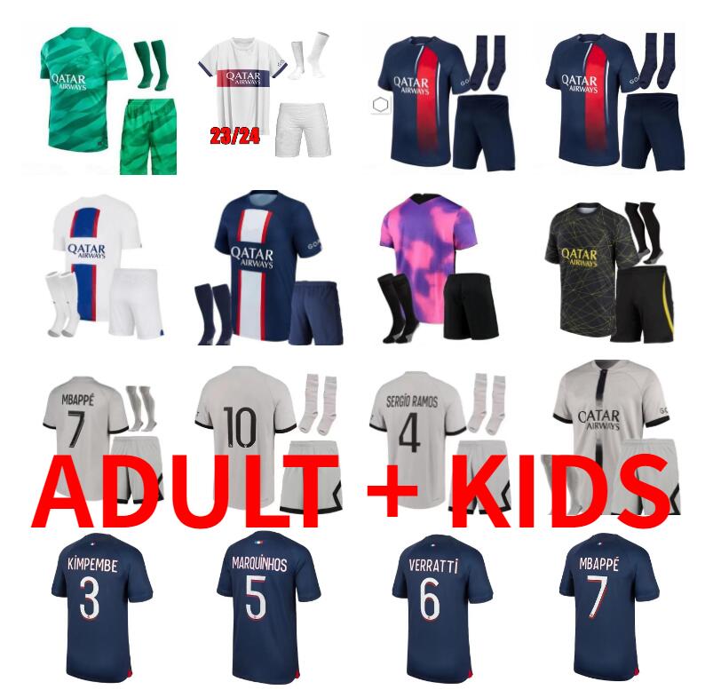 

22 23 24 psgs MBAPPE Paris soccer jerseys VERRATTI 2023 2024 DONNARUMMA MARQUINHOS Wijnaldum KEAN HAKIMI SERGIO RAMOS football shirts men kids kits uniforms
