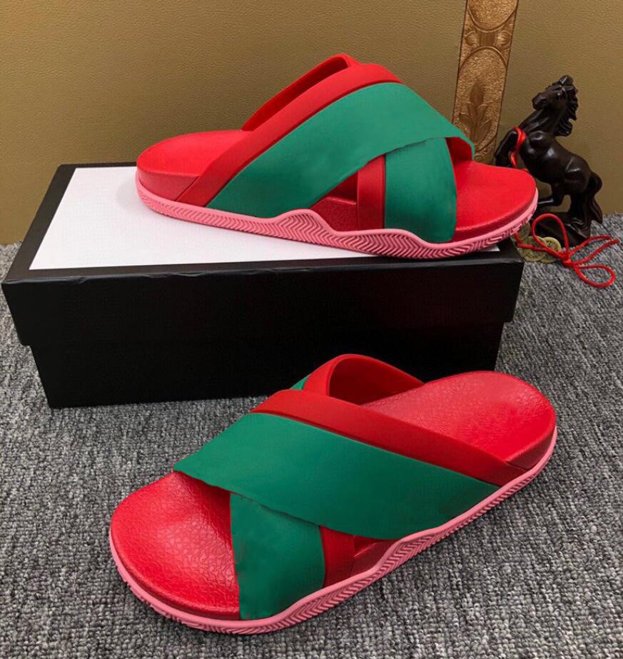 

Men's Web Stripe Rubber Slippers Women Designer Green Red White Interlocking G Flat Slide Flip Flops Summer Beach Sandals Size 35-46