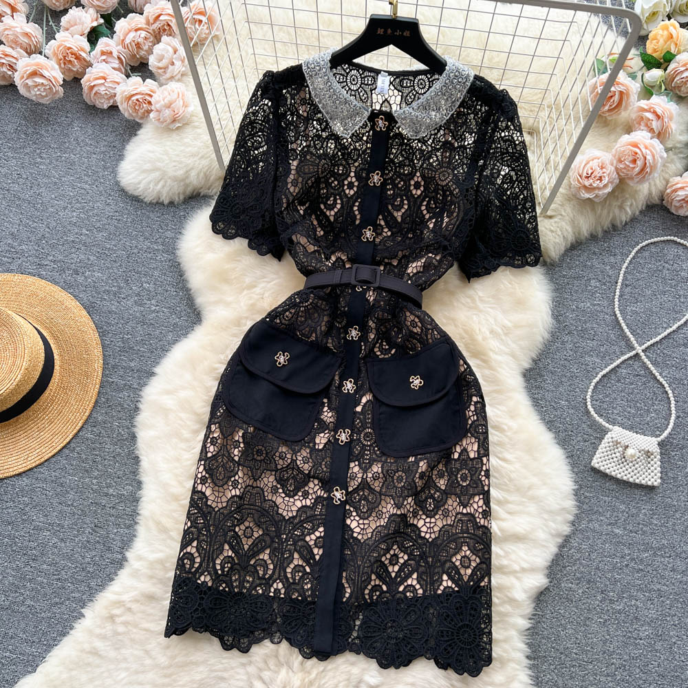 

Hollow Out Crochet Black Lace Dress for Women Party Mini Vestidos De Fiesta Summer Runway Designer Embroidery Robes 2023, Same as picture