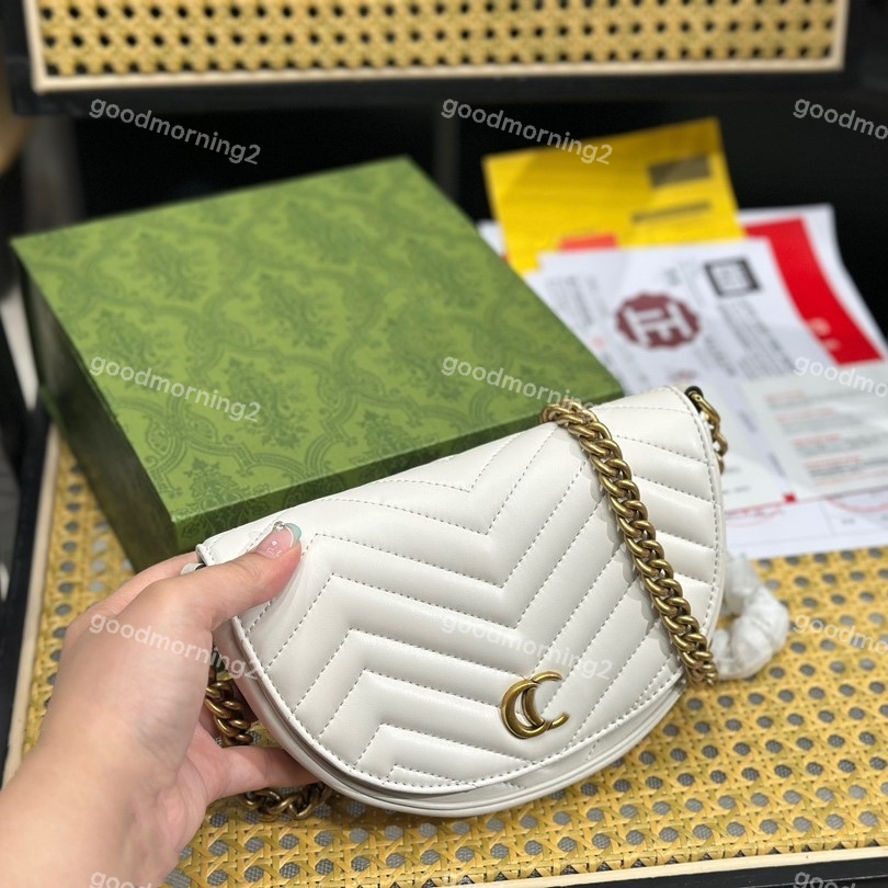 

Designer Horseshoe Bag Shoulder Cross Body Bag Luxury Handbags Ophidia Chain Bag Classic Mini Flap Bag Women Marmont Purse Double Letters Solid Real Leather 3 Colors, Beige letter printed red and green strip