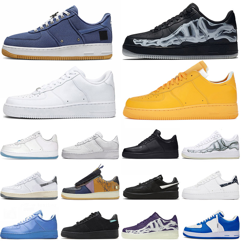 

designer casual shoes womens mens trainers aforce1 Los Angeles Low Classic Black Skeleton white Cactus Jack University Gold Metallic Silver dhgate flats sneakers, C39 purple skeleton halloween 40-46