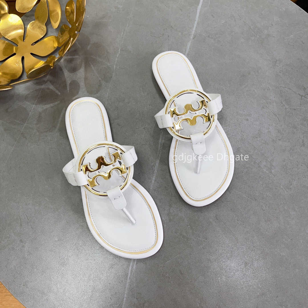 Women designer famous miller metallic sandals soft leather embossed womens tory buchs slides black white ladies flip flop tb with box 35-41-image-875671917
