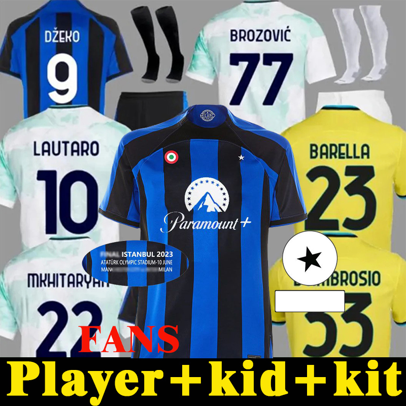 

LUKAKU soccer jerseys BARELLA CORREA INTERS DZEKO GIROUD IBRAHIMOVIC LAUTARO MILANS THEO BRAHIM 22 23 football shirt 2 uniforms men kids kits sets, 5 home