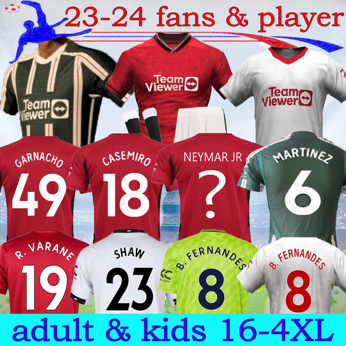 

23 24 Mans U GARNACHO soccer jerseys RASHFORD 2023 2024 ANTONY UTDS kids kits MARTiNEZ R.VARANE Casemiro ERIKSEN Sancho MARTIAL B. FERNANDES football uniform 16-4XL, 23-24 home fans