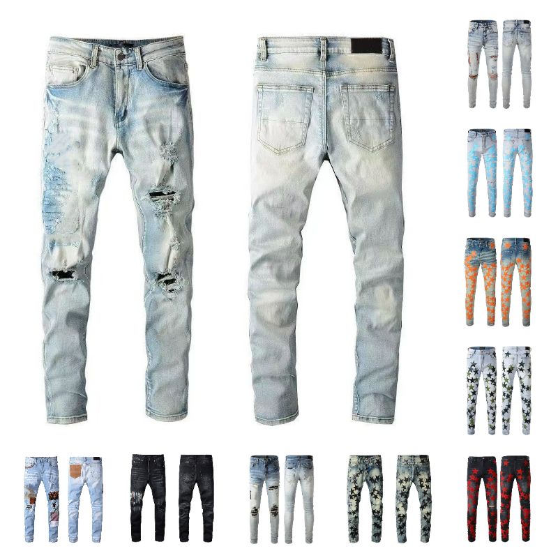 

miri jeans mens designer jeans High Street Men Black Ripped Jean Mens Designer Rip Pants Denim Blue Star Patches Straight Zipper Fly Hole Motorcycle, 10