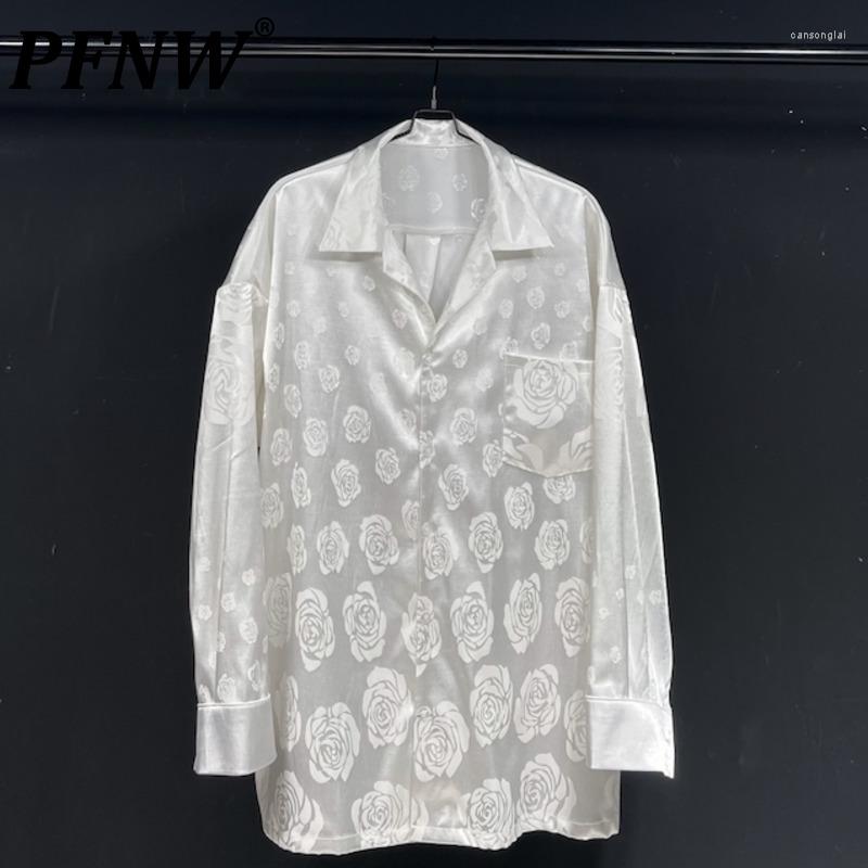

Men's Casual Shirts PFNW Spring Summer Men's Flower Shirt Print Thin Breathable Solid Color Stylish Leisure Personality Japan Style Tops, White